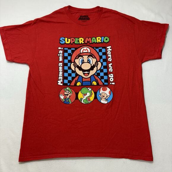 Nintendo Other - Nintendo Super Mario Men’s Large Graphics T Shirt Red Short Sleeve Here We Go